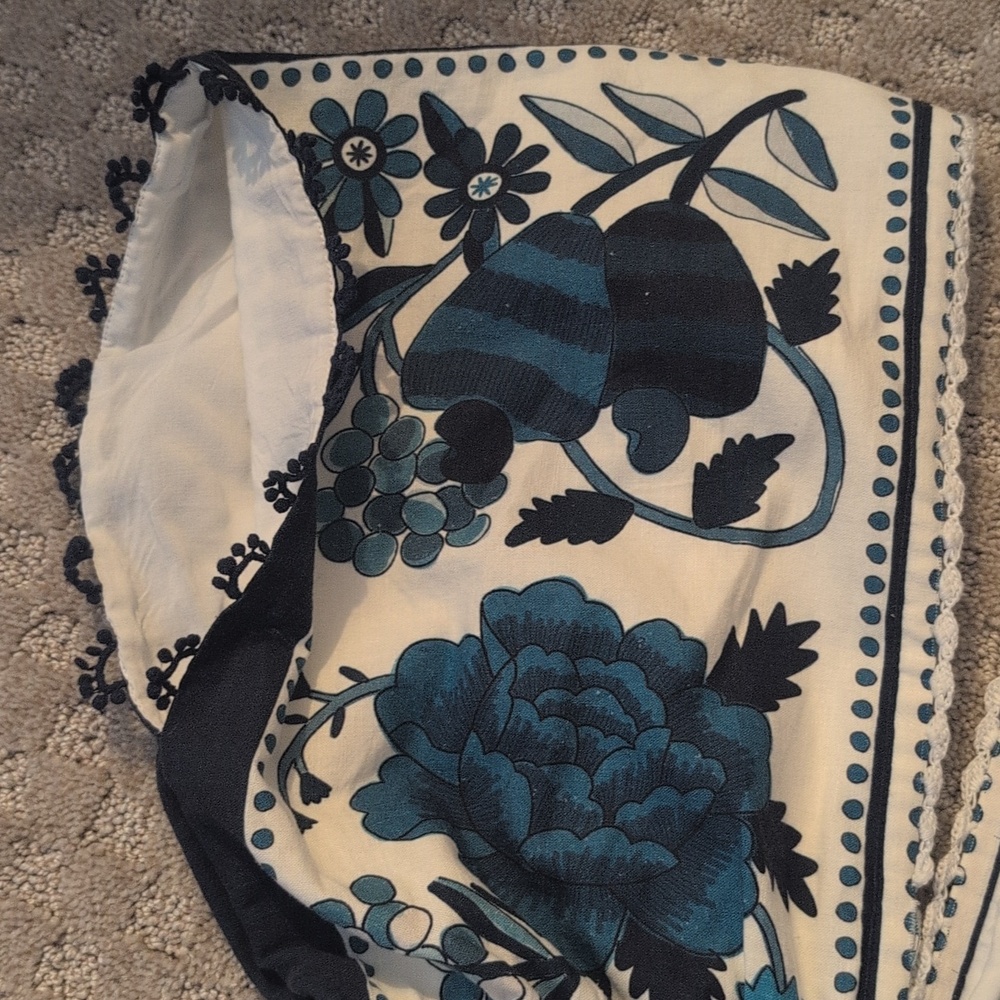 Farm Rio Linen Blend Blue And White Sundress - Picture 9 of 11